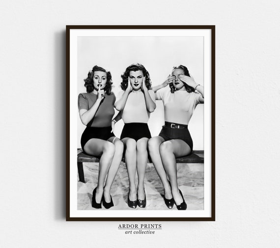 Speak No Evil Hear No Evil See No Evil Wall Art Vintage Women Print Retro Fashion Black And White Photo Old Hollywood Retro Wall Decor
