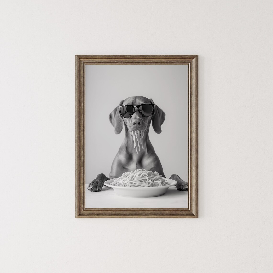 Vizsla Eating Pasta Black And White Poster Print - Image 2
