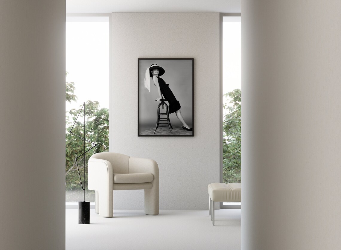 Audrey Hepburn French Fashion Print Breakfast At Tiffanys Black And White Print Vintage Woman Art Old Hollywood Art Retro Wall Decor - Image 3