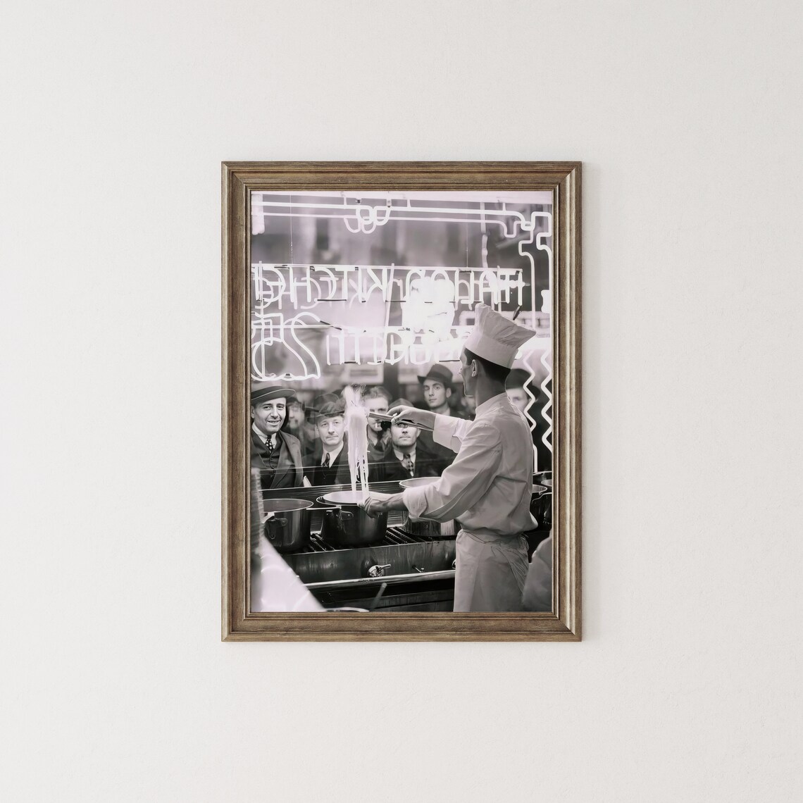 Chef Cooking Spaghetti, Vintage Italian Restaurant Art - Image 2
