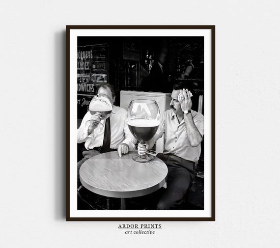 Men Drinking Large Beers Vintage Beer Poster, Bar Decor