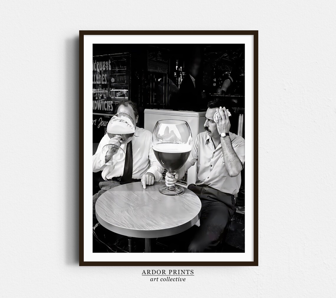 Men Drinking Large Beers Vintage Beer Poster, Bar Decor