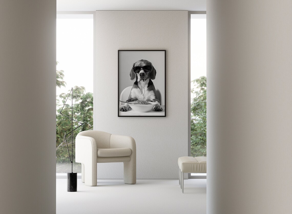 Beagle Eating Pasta Art Print, Funny Dog Kitchen Decor - Image 3