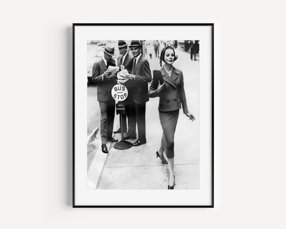 Fashionable Woman 1950s Wall Art Woman Walking Down Street Black And White Print Vintage Photo Feminist Poster Fashion Wall Decor