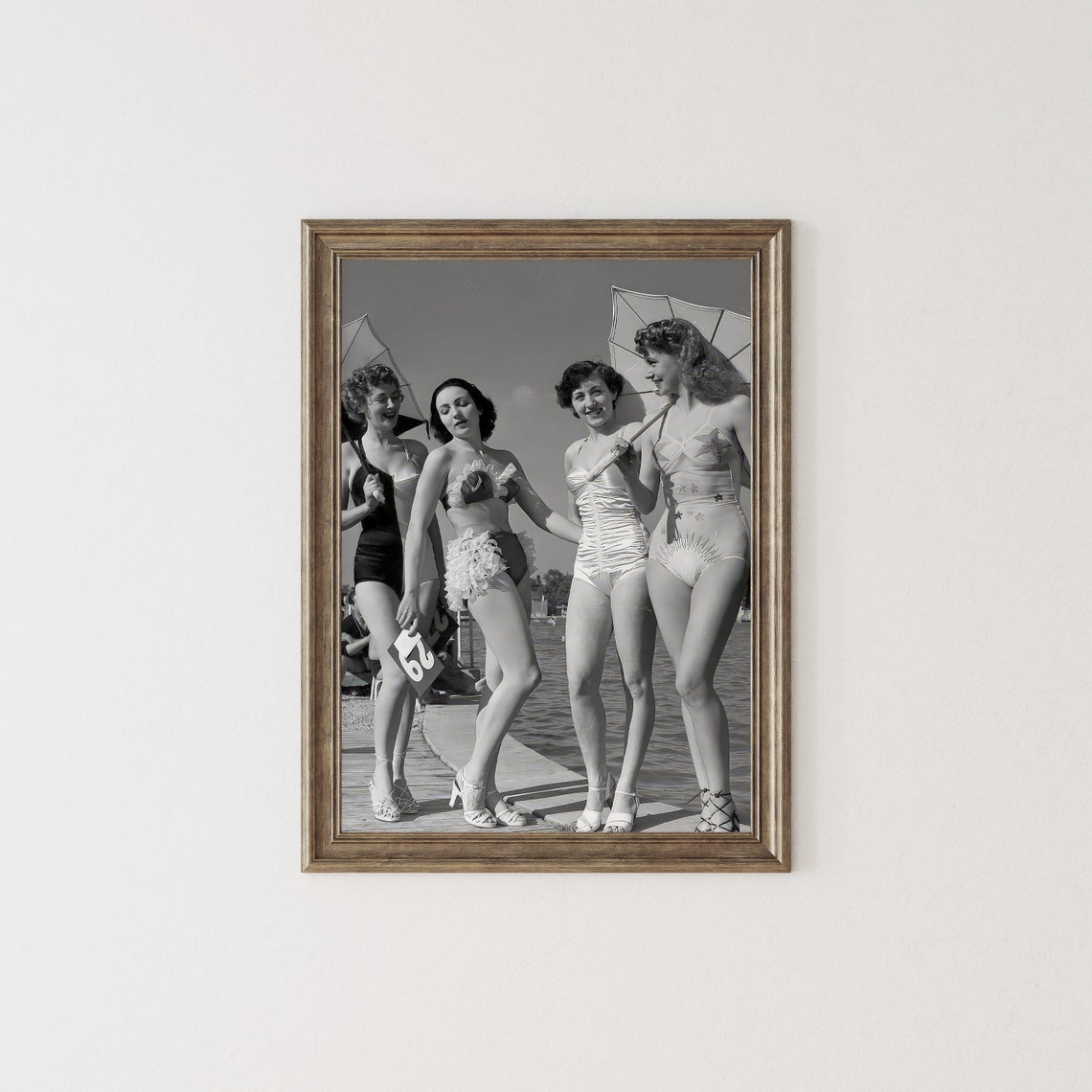Vintage Swimsuit Competition Women 1940s Beach Beauty Contest Poster - Image 2