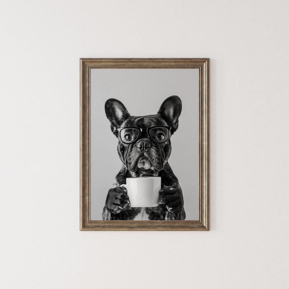 French Bulldog Drinking Coffee, Funny Dog Art Print - Image 2