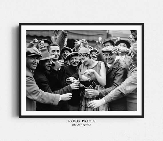 Vintage Crowd Toasting With Whiskey Retro Celebration Photo Poster