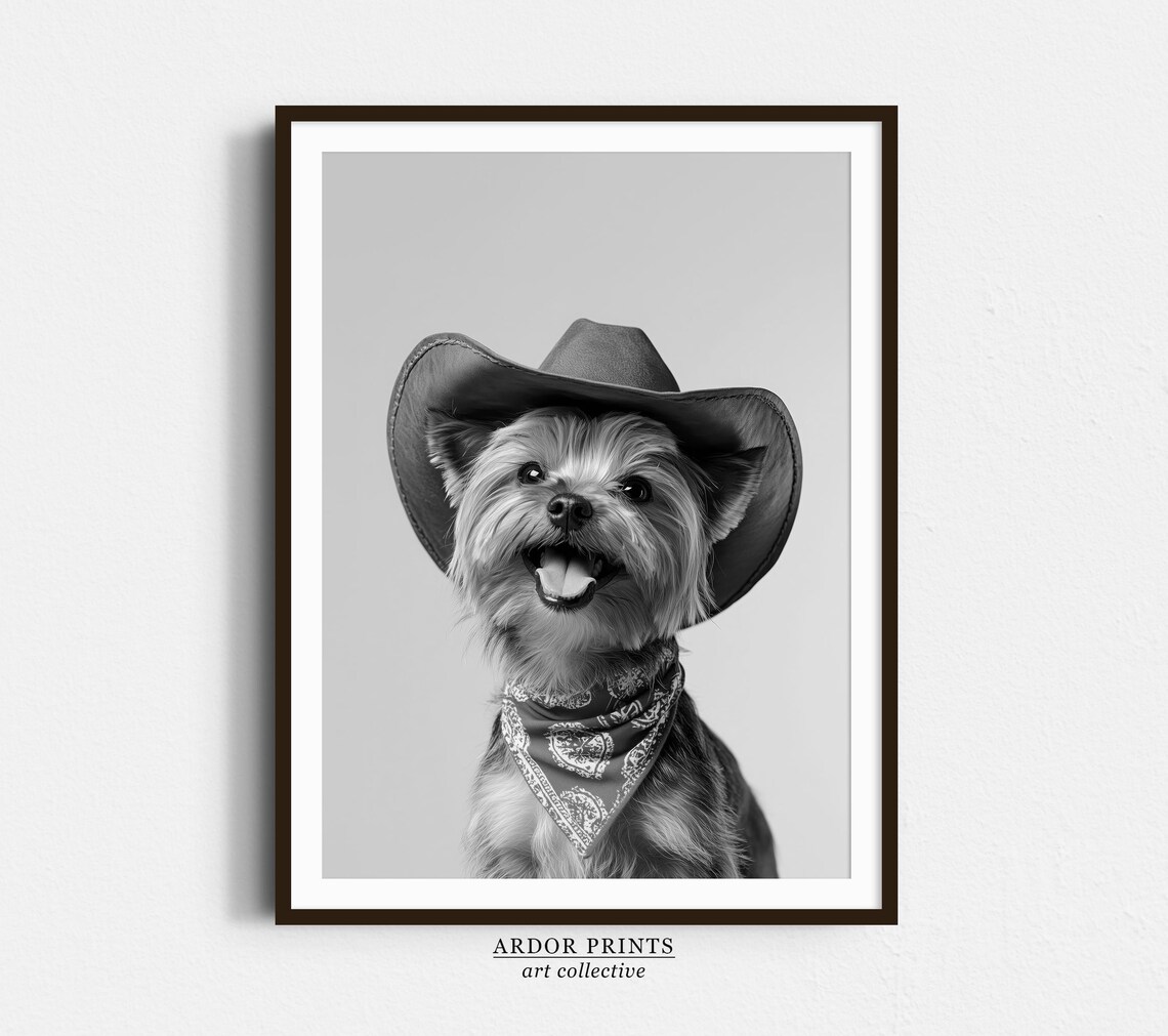 Yorkshire Terrier Cowboy Hat Bandana Western Dog Portrait Poster