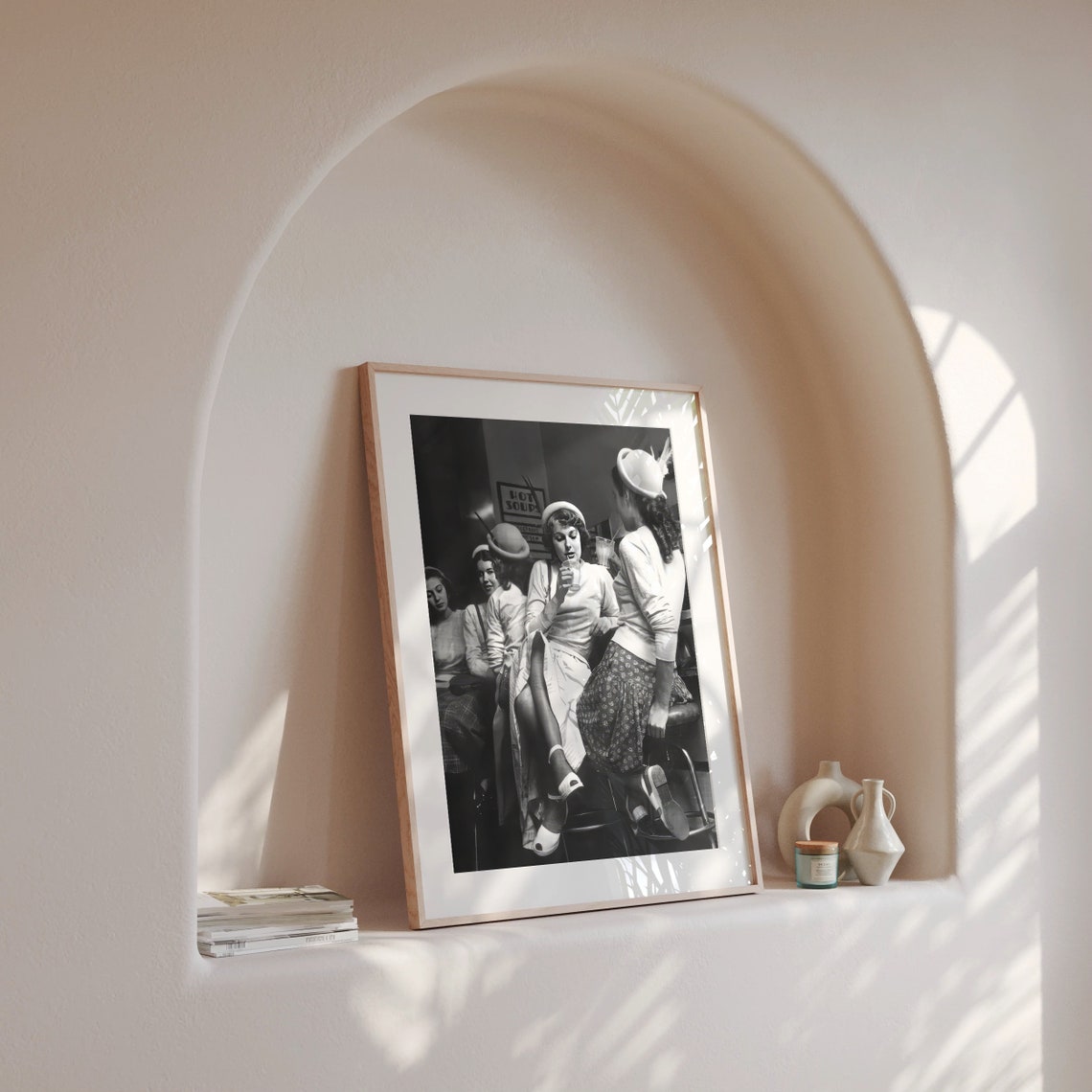 Young Women In A Milk Bar Wall Art 1950s England Vintage Fashion Black And White Print Old Photography Retro Teen Wall Decor - Image 4