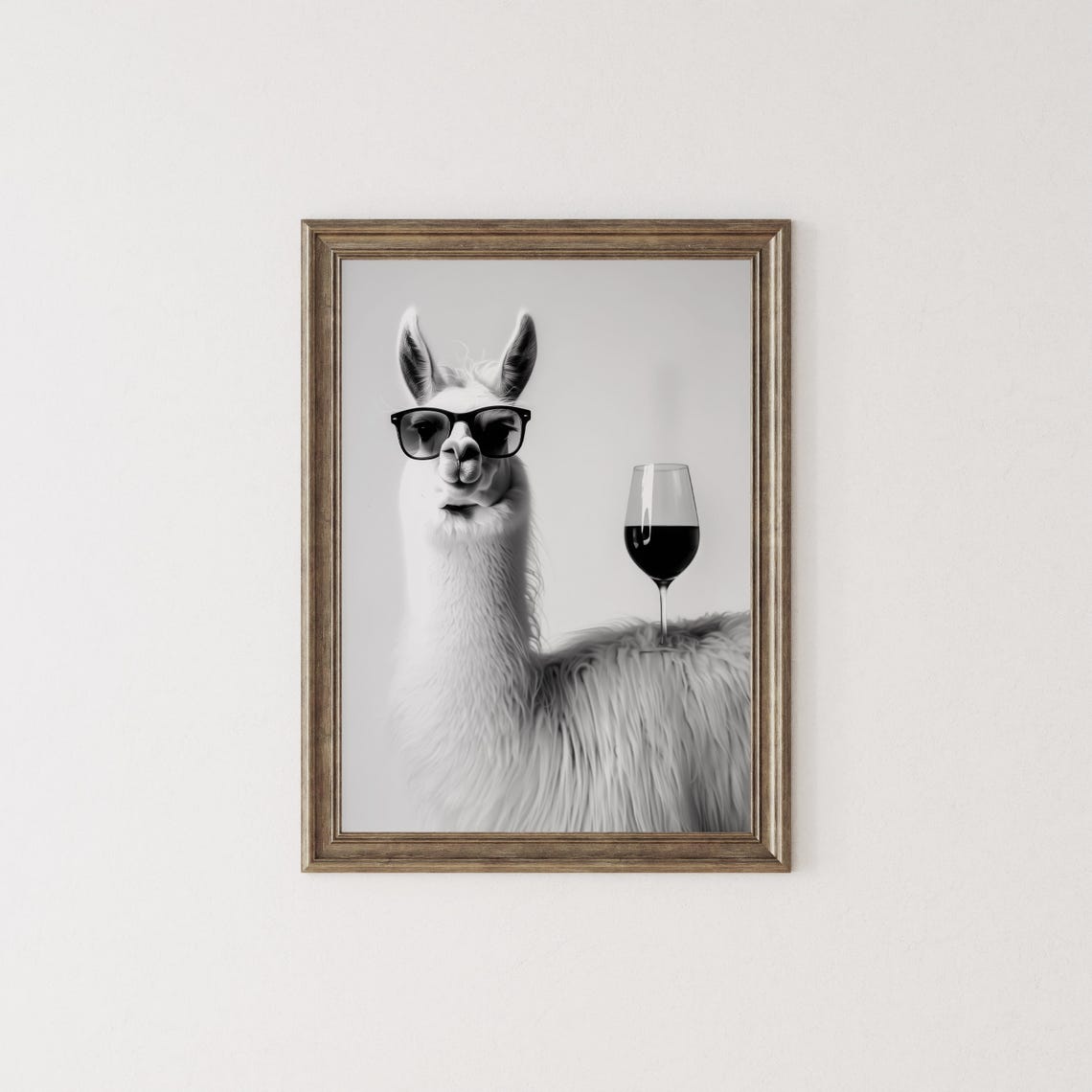 Llama With Red Wine Glass Sunglasses Funny Animal Portrait Print - Image 2