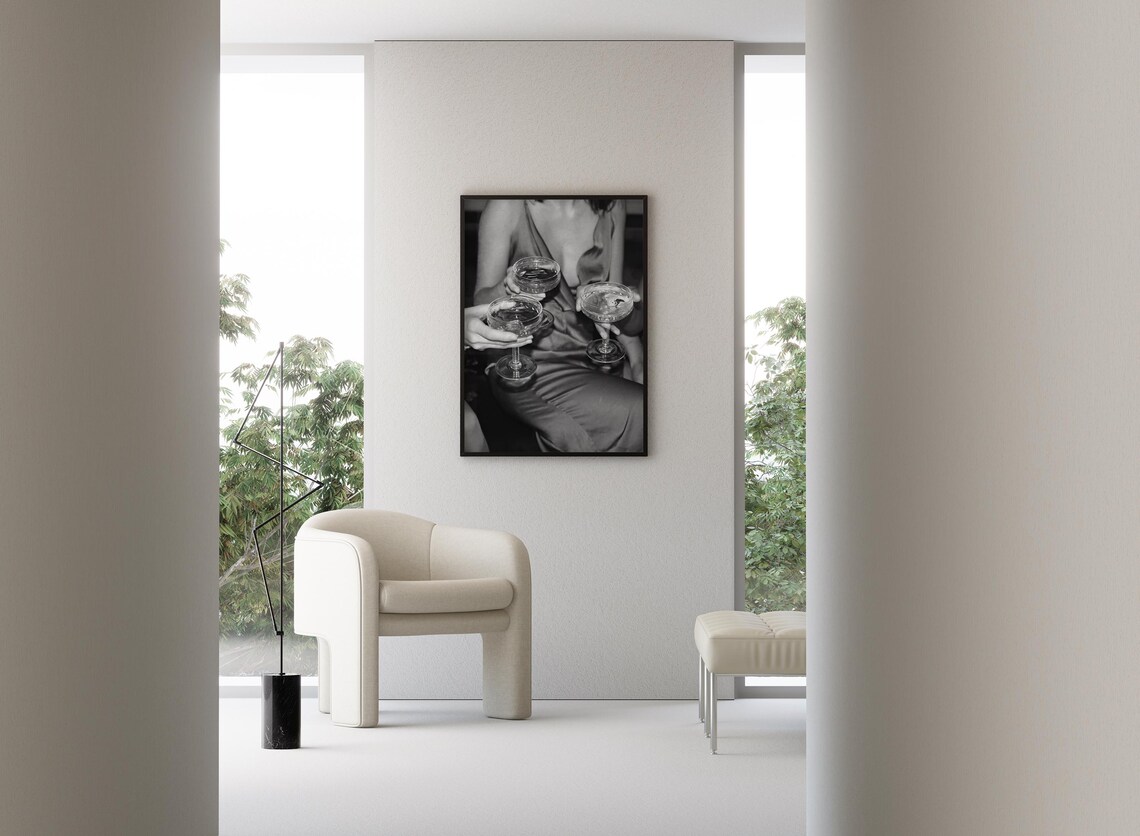 Women Toasting With Cocktail Glasses Black And White Celebration Poster - Image 3