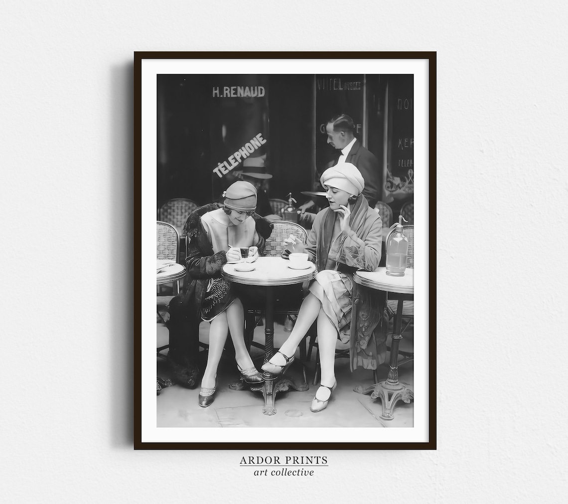 French Women Drinking Coffee At Cafe, Vintage Paris Art Print