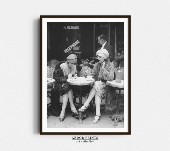 French Women Drinking Coffee At Cafe, Vintage Paris Art Print