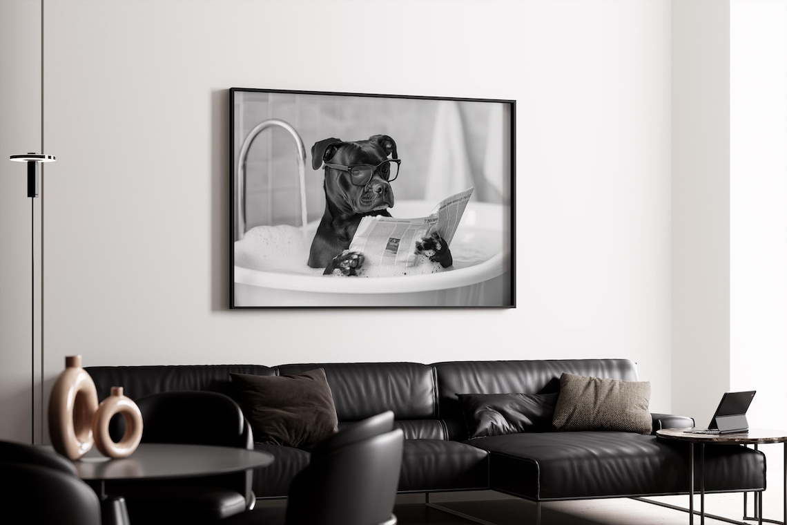Staffy Bull Terrier In Bathtub Art Print - Image 4