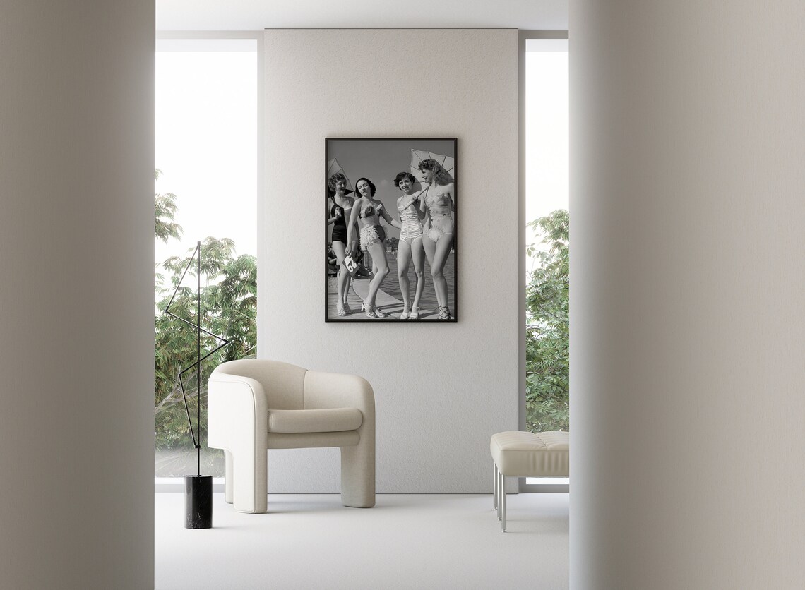 Vintage Swimsuit Competition Women 1940s Beach Beauty Contest Poster - Image 3