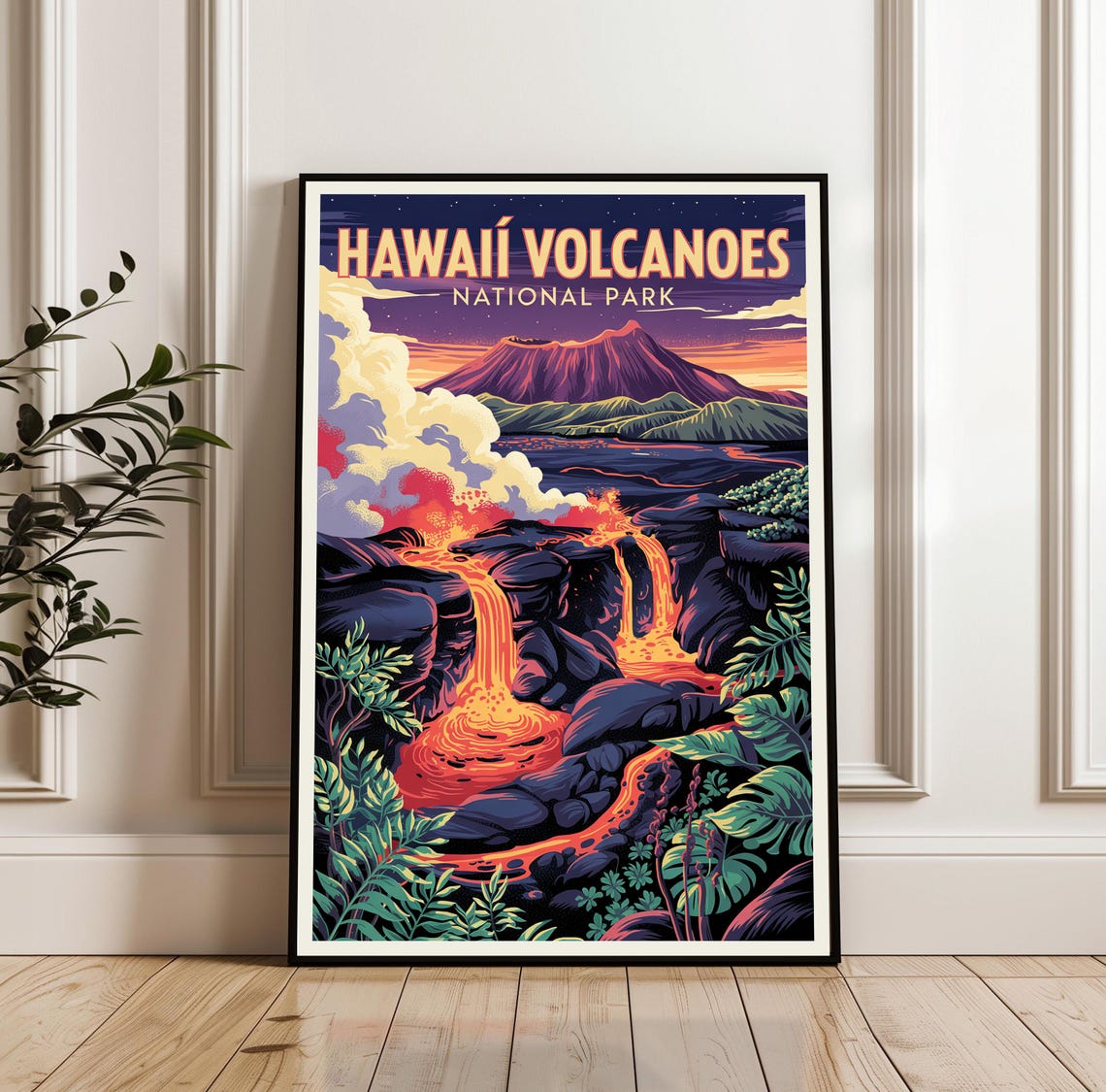 Hawaii Volcanoes National Park Night Lava Flow Travel Poster