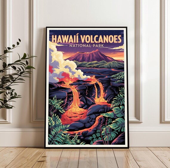 Hawaii Volcanoes National Park Night Lava Flow Travel Poster