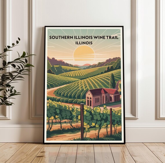 Southern Illinois Wine Trail Vineyard Sunset Landscape Travel Poster