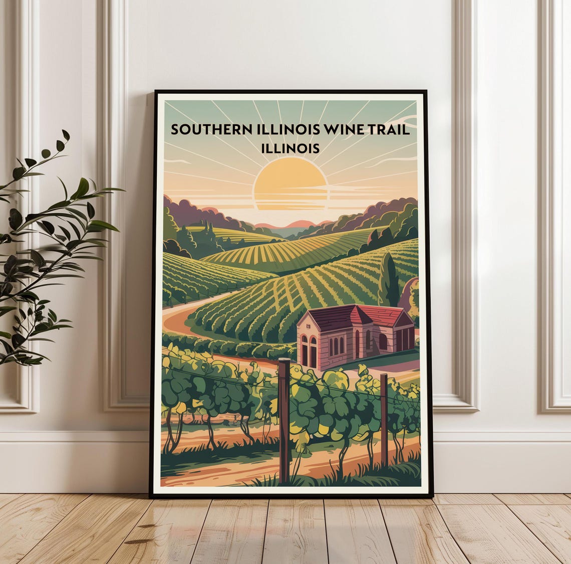 Southern Illinois Wine Trail Vineyard Sunset Landscape Travel Poster