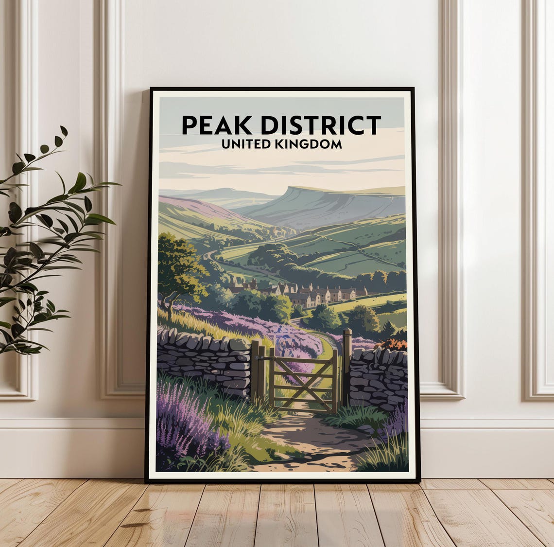 Peak District United Kingdom Heather Hills Stone Gate Path Poster