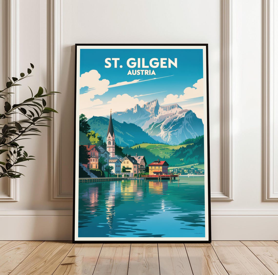 St. Gilgen Austria Lakeside Village Mountain Retro Travel Poster