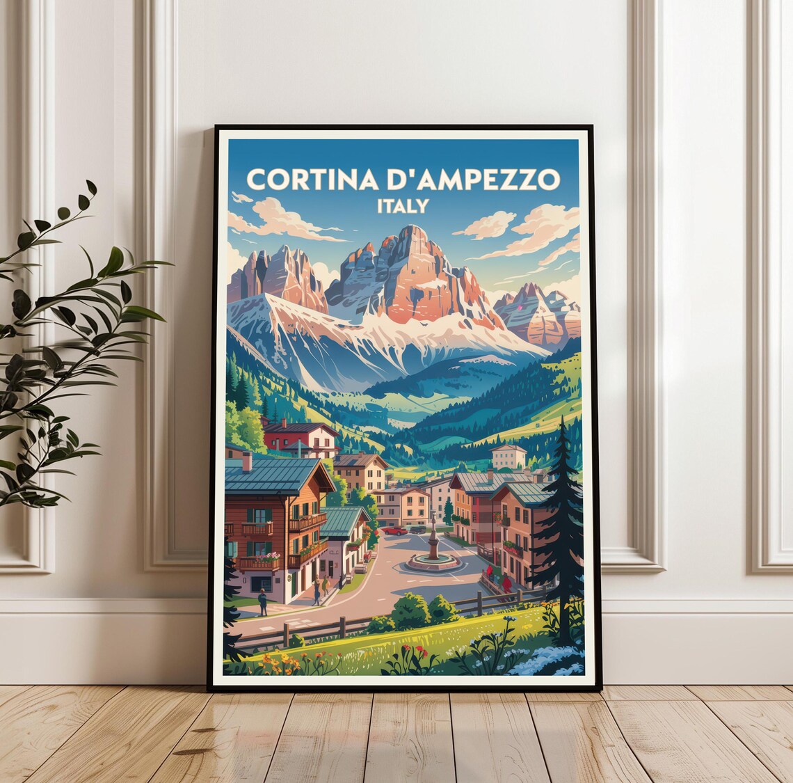 Cortina dAmpezzo Dolomites Peaks Alpine Village Italy Travel Poster