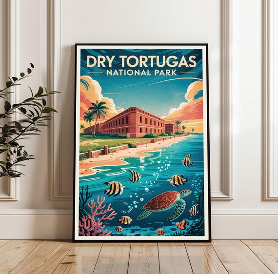 Dry Tortugas National Park Florida Keys Retro Ocean Travel Poster