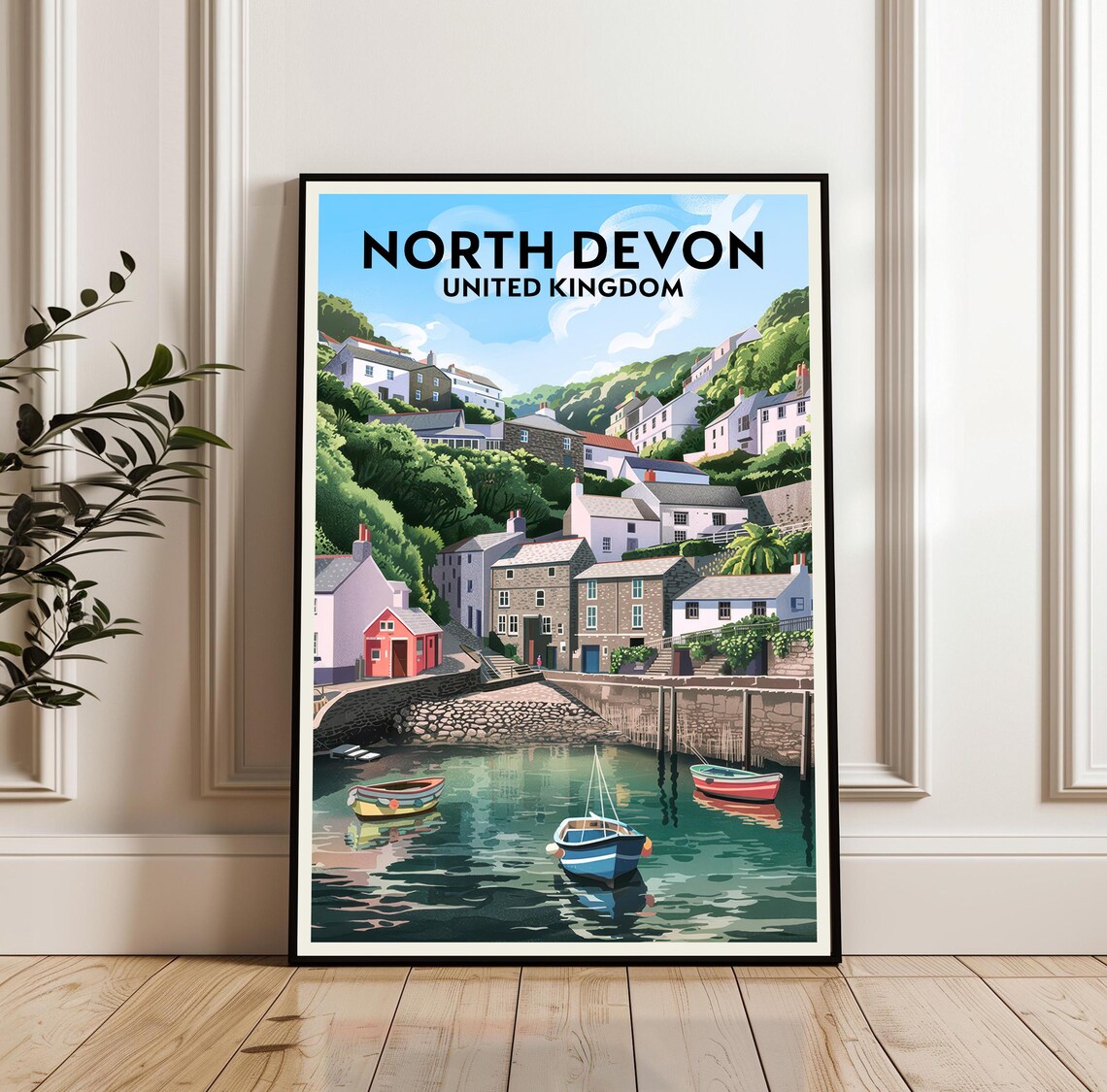 North Devon United Kingdom Harbor Fishing Village Travel Poster