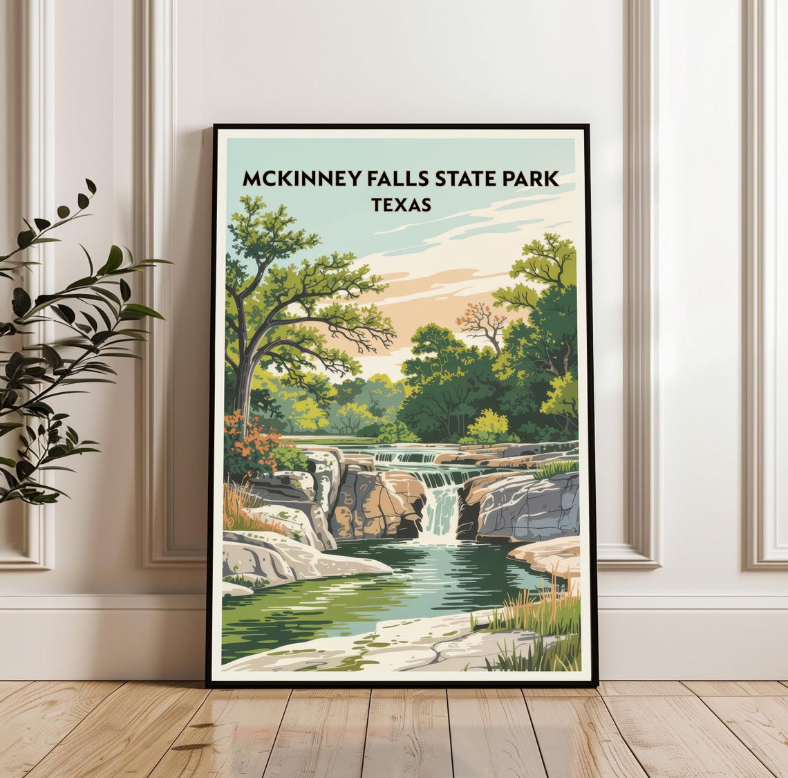 McKinney Falls State Park Texas Waterfall Travel Poster Nature Art