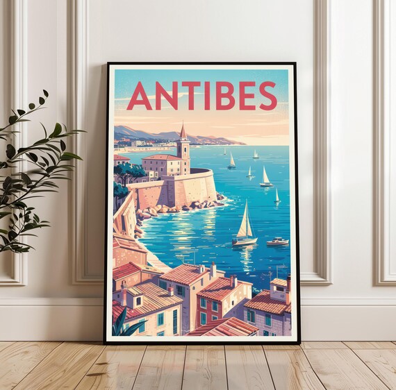Antibes French Riviera Vintage Sailboats Coastal Travel Poster