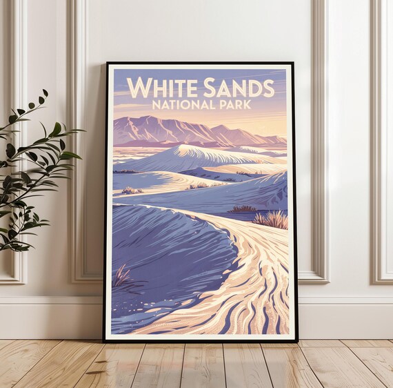 White Sands National Park Gypsum Dune Sunset Landscape Vintage Poster
