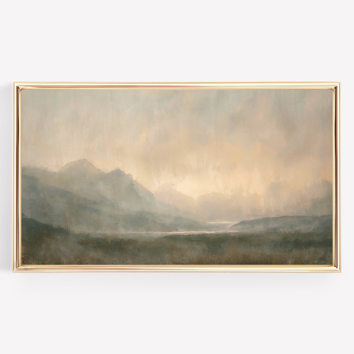 Misty Mountain Valley Neutral Tonal Atmospheric Landscape Wall Art - Image 3