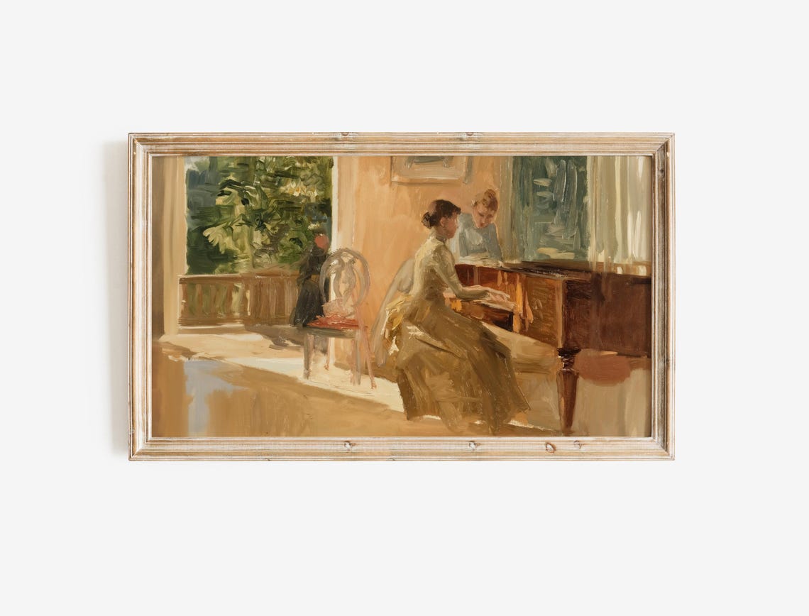 Sunlit Woman Playing Piano Warm Impressionist Interior Painting Poster - Image 2