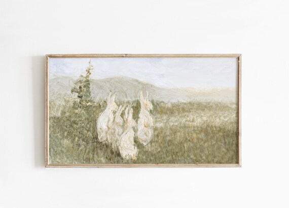 White Bunnies Abstract Textured Rabbits Neutral Field Painting Poster