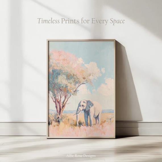 Pastel Safari Elephant Wall Art Serene Wildlife Painting African Landscape Print Soft Boho Animal Artwork Gift For Hergorgeous