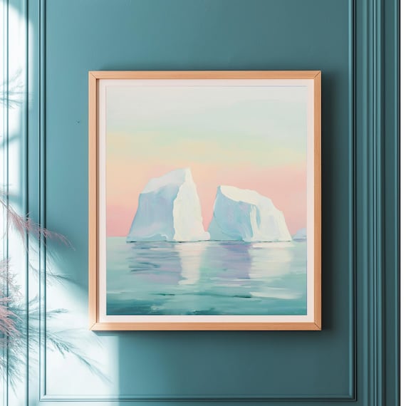 Serene Twin Icebergs On Calm Arctic Water At Sunrise Wall Art
