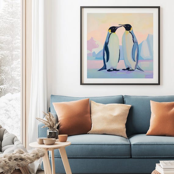 Penguin Canvas Art Print Playful Penguins Wildlife Artwork Fun Animal Wall Decor For Living Room Office Or Bedroom Cute