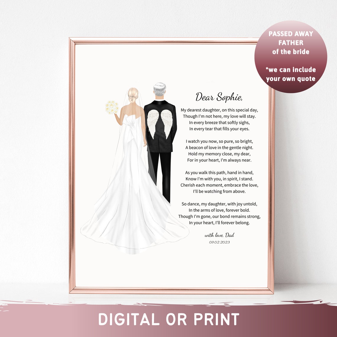 In Loving Memory Of Father Of The Bride Angel Wings Poem Poster