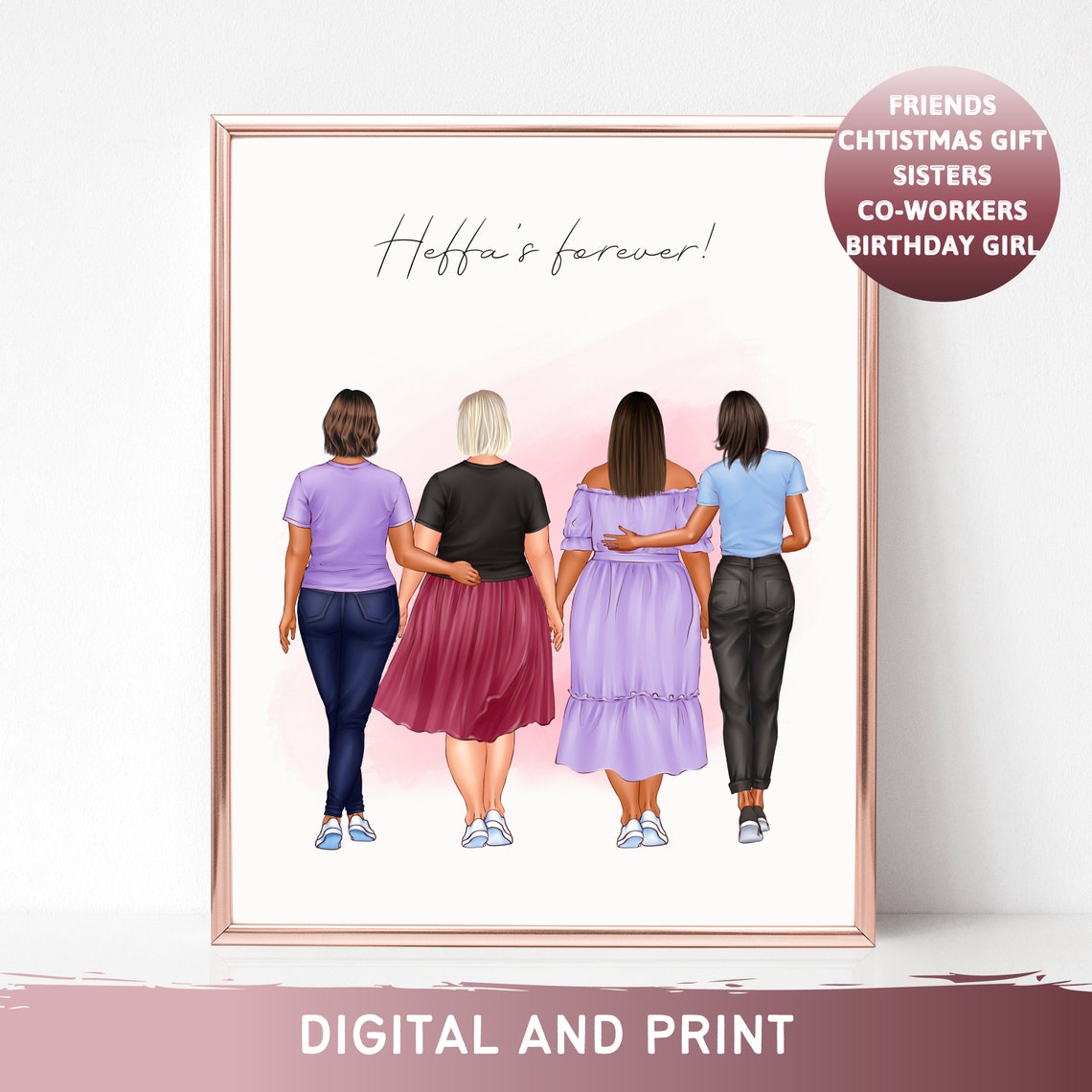 Heffas Forever Custom Four Friends Walking Gift Portrait Poster
