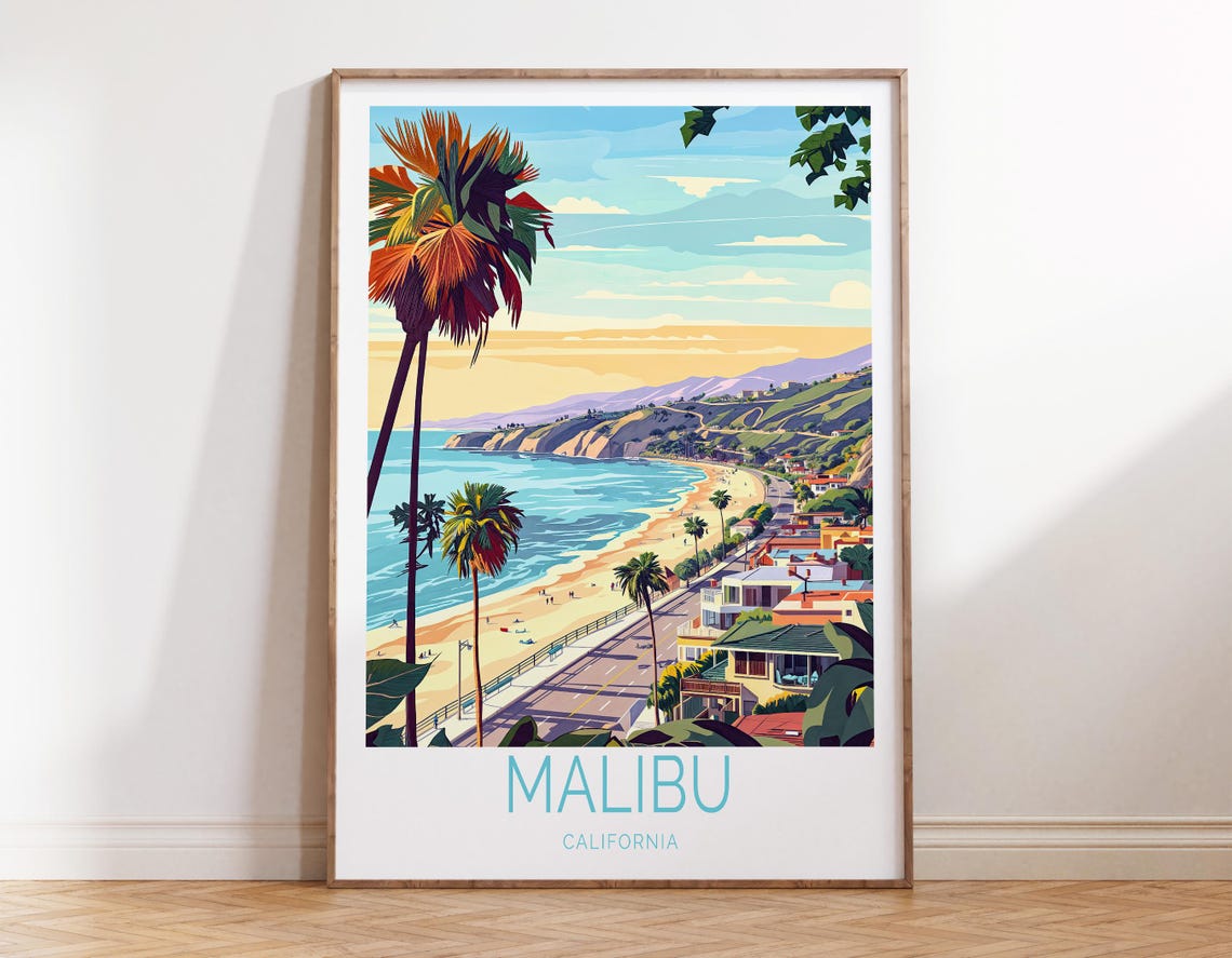 Malibu California Travel Poster California Wall Art Malibu California Travel Print Birthday Gifts Wedding Present