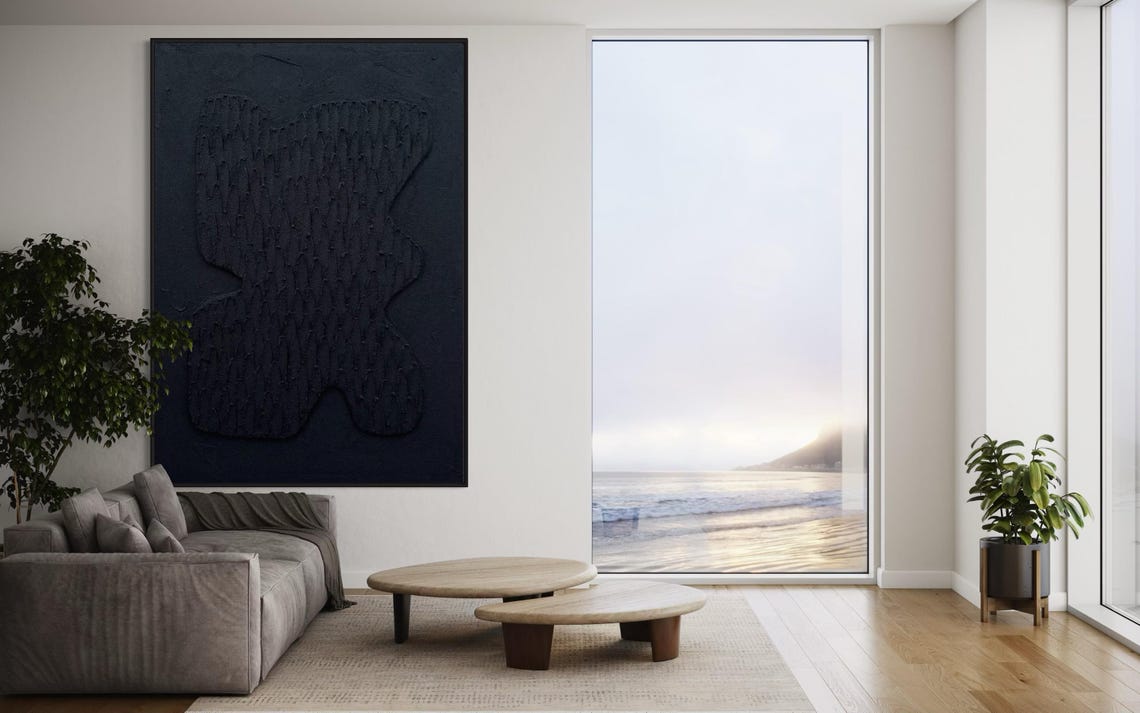 Solid Black Minimalist Organic Blob Sculptural 3D Textured Art Poster - Image 2