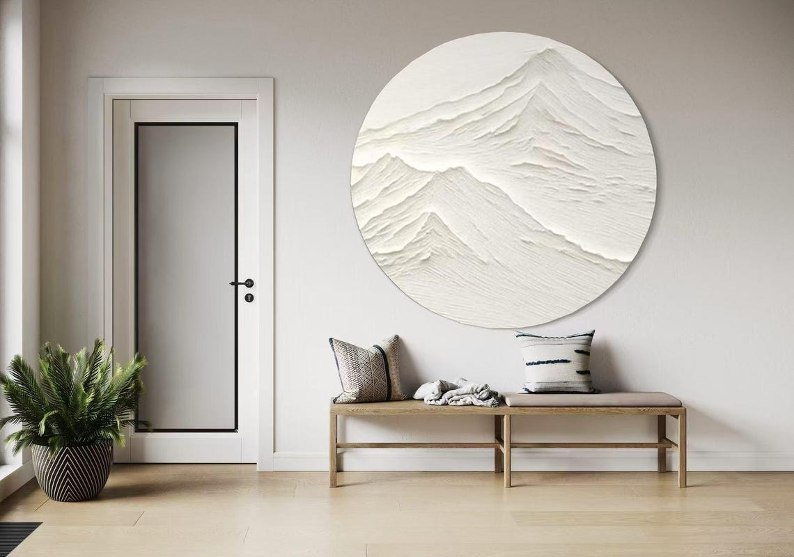 White Mountain Circle Acrylic Art Abstract Handmade Wall Decor Custom Brushstrokes Art On Modern Artwork Gift Minimalist Art - Image 2