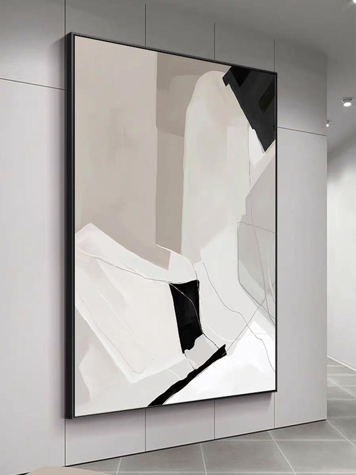 Abstract Handmade Black White Painting Heavy Texture Colors And Line Art Large Size Minimalist Style Acrylic Artwork Modern Art - Image 3