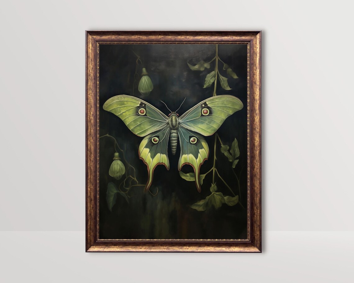 Luna Moth Botanical Gothic Art Print, Whimsigoth