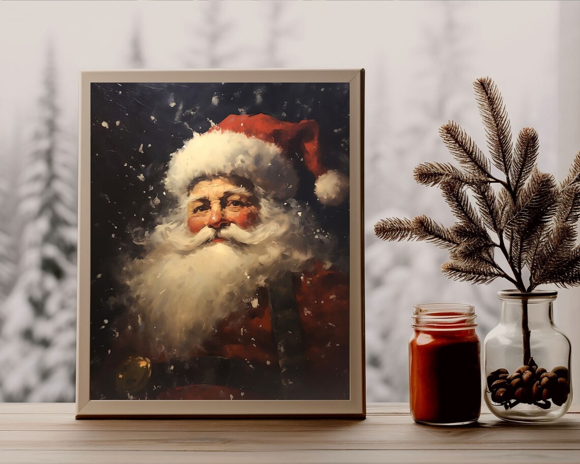 Rustic Santa Portrait Vintage Christmas Art Print - Image 4
