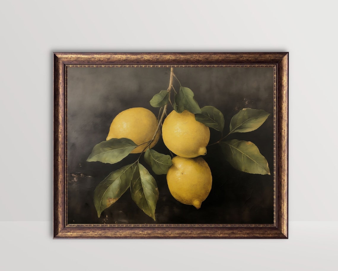 Vintage Lemon Citrus Still Life Oil Painting Print