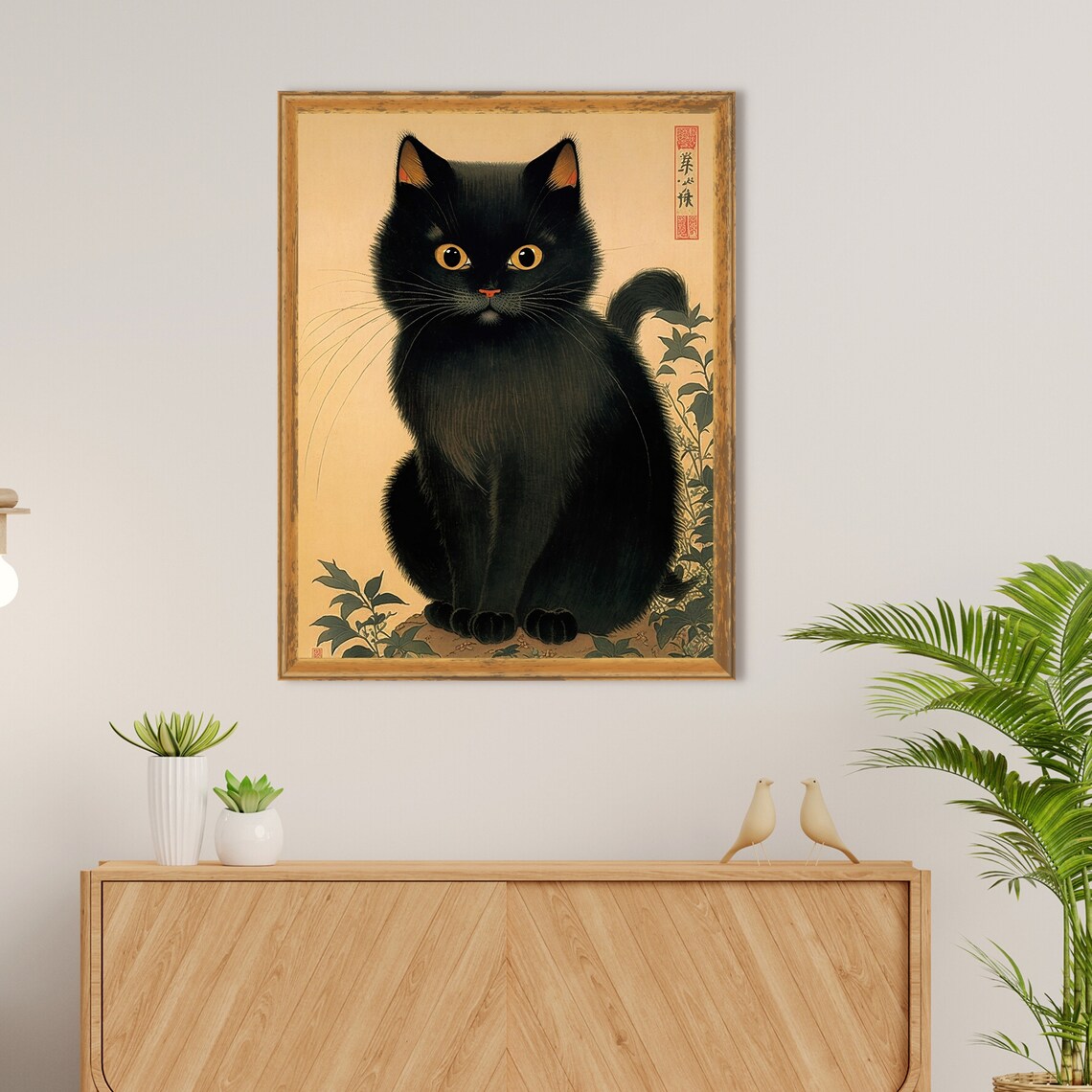 Black Cat Portrait In Japanese Woodblock Ukiyo E Style Art Poster - Image 3