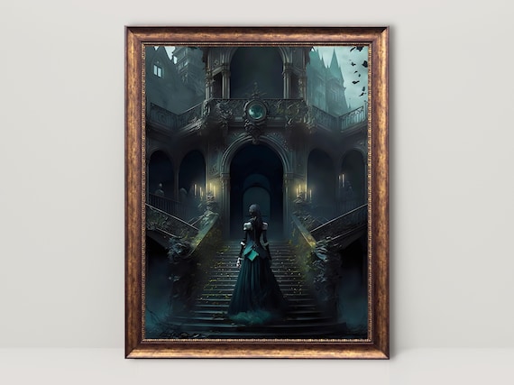 Gothic Lady Victorian Gothic Art Print, Dark Oil Style