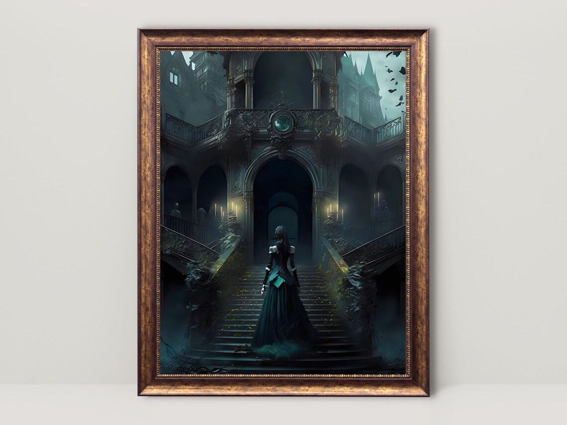 Gothic Lady Victorian Gothic Art Print, Dark Oil Style