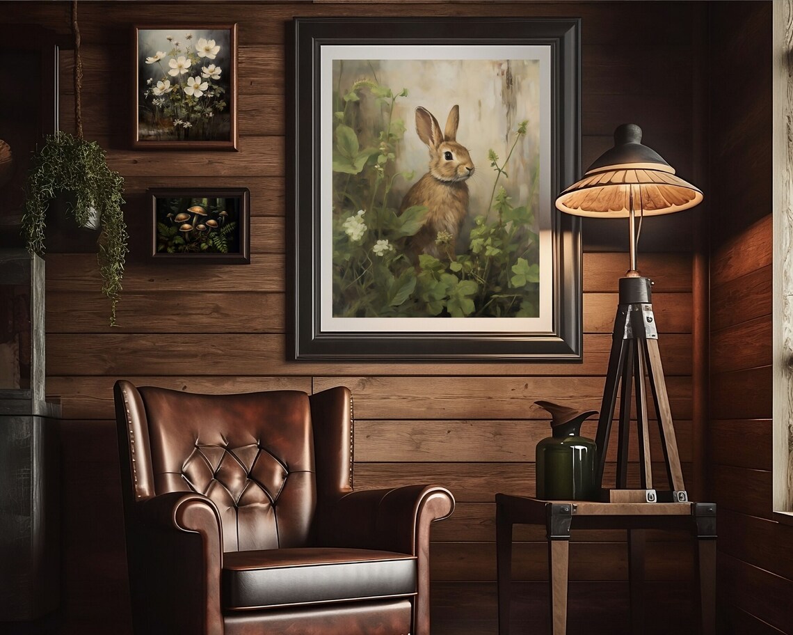 Rabbit Vintage Oil Painting, Rustic Farmhouse Art Print - Image 3